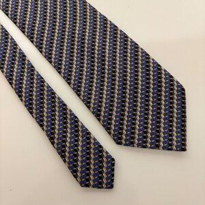 Stafford Executive Silk Tie Blue Gray Geometric Mens Necktie Italy Office Formal